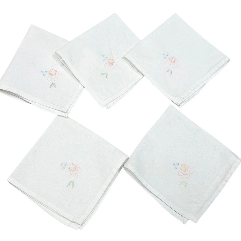 Vintage‎ Embroidered Linen Napkins Set of 6 Floral Delicate Cottagecore Feminine
